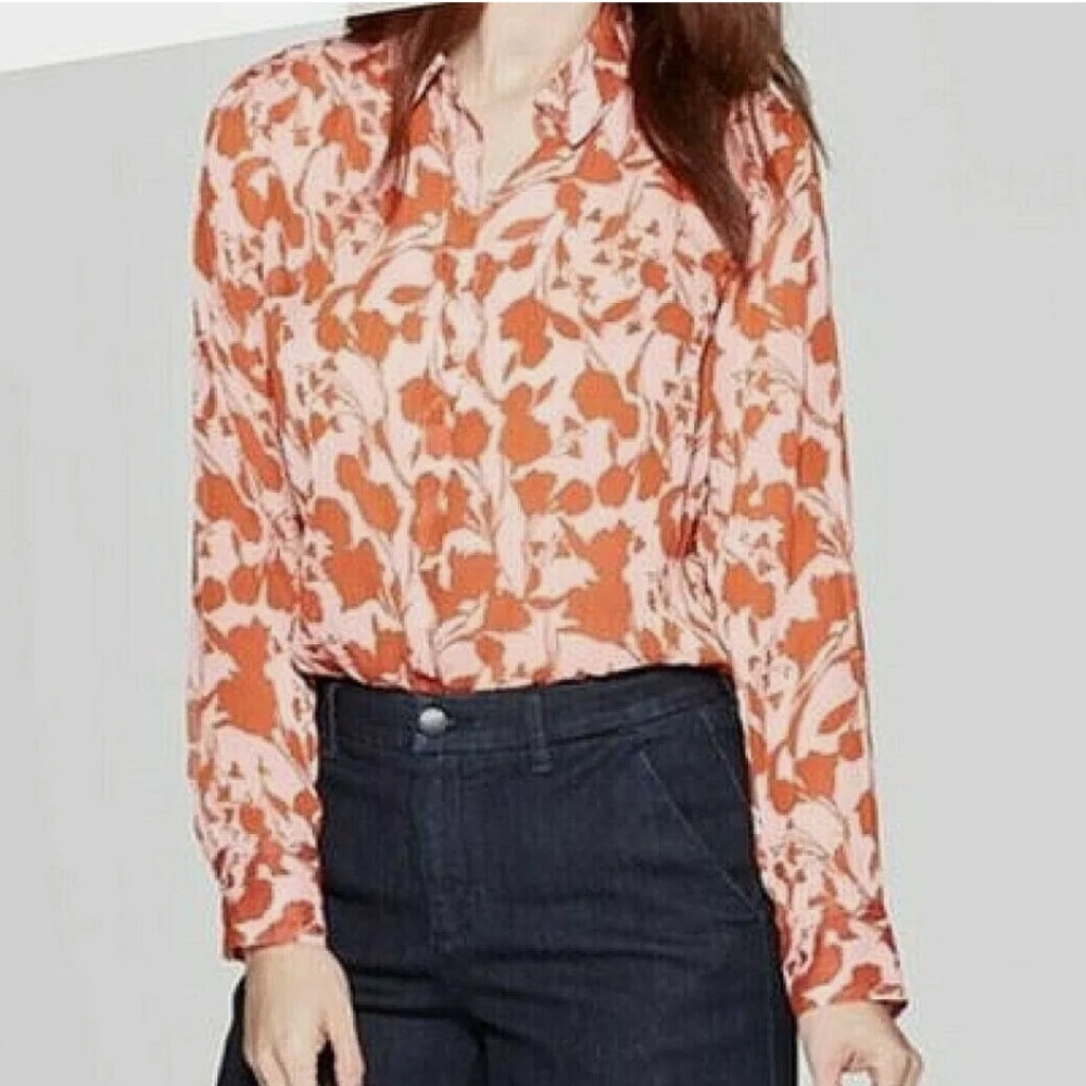 Floral sheer button down blouse